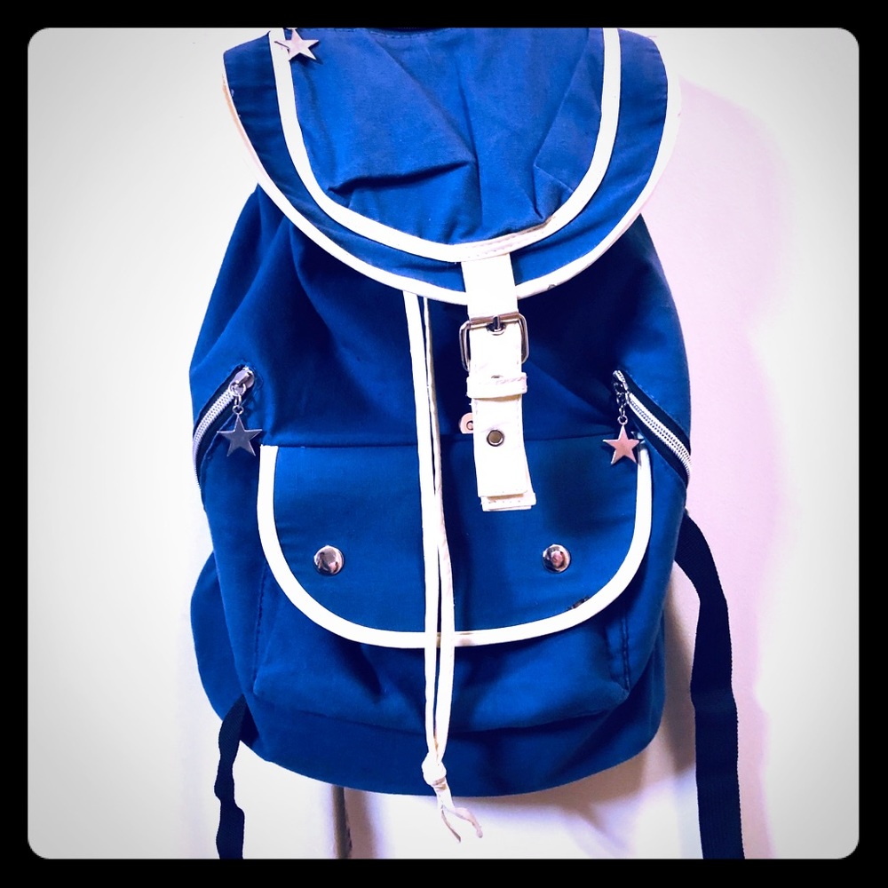 Vintage blue canvas backpack chic casual